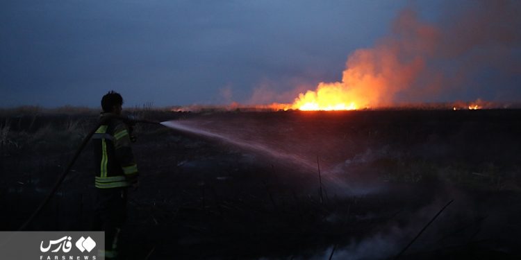 Lightning sets fire to Meighan wetland in central Iran