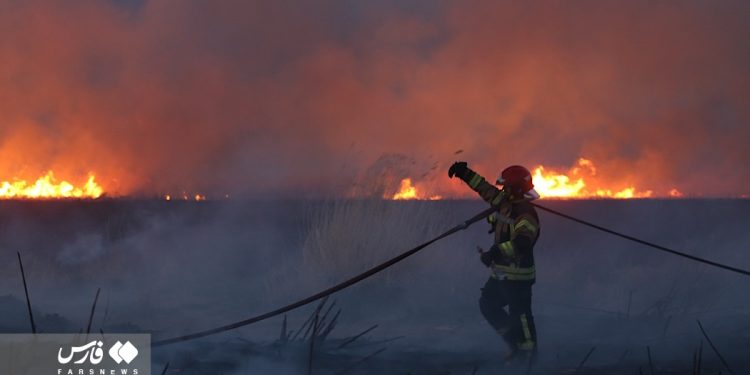Lightning sets fire to Meighan wetland in central Iran