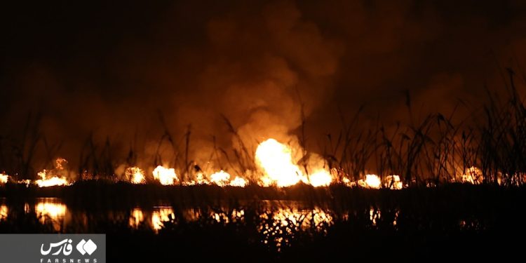 Lightning sets fire to Meighan wetland in central Iran